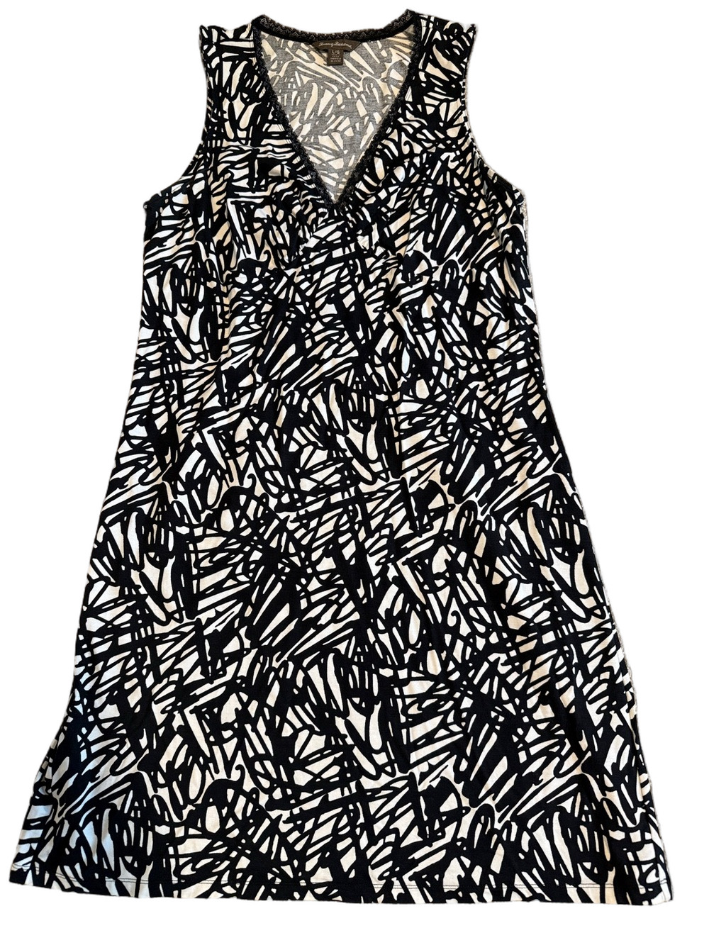 Tommy Bahama black /white pattern Sleeveless Knit Dress Sz L